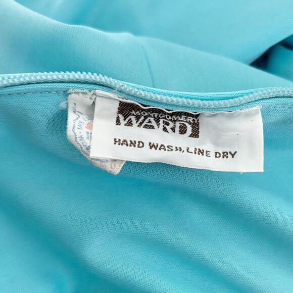 Vintage Montgomery Ward Ruched Maxi Dress Robin’s Egg Blue Union Made - Picture 7 of 8